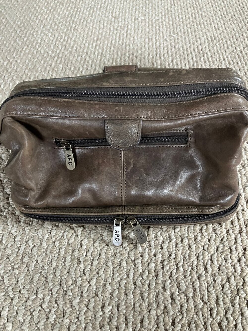 APC Amerileather Leather Toiletry Bag Brown Distressed Gray Leather Unisex